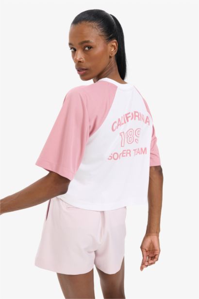 DeFactoFit Slogan Printed Sports Crop Top T-Shirt