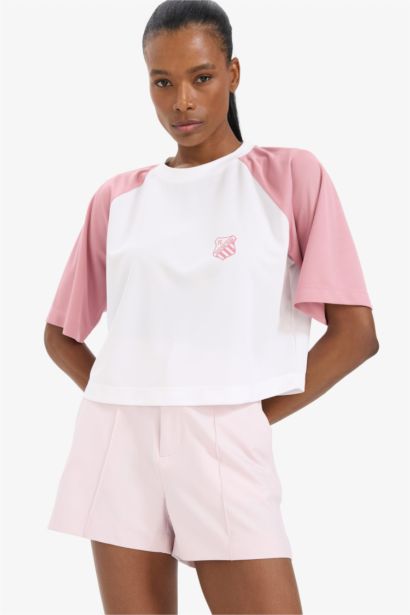 DeFactoFit Slogan Printed Sports Crop Top T-Shirt