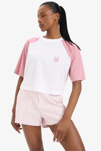 DeFactoFit Slogan Printed Sports Crop Top T-Shirt