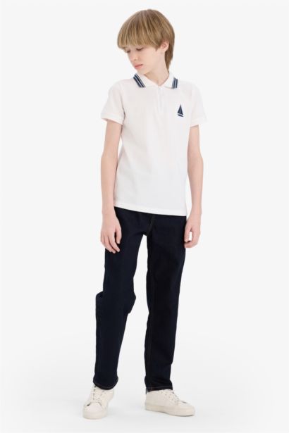 Polo Yaka Nakışlı Pike Kısa Kollu Tişört Erkek Çocuk
