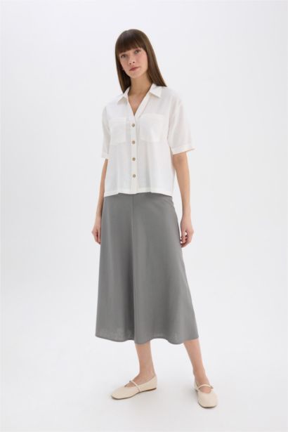 A Cut Normal Waist Linen Blend Maxi Skirt
