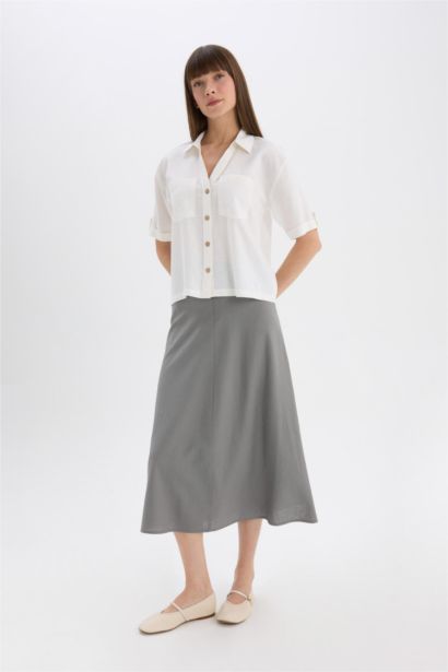 A Cut Normal Waist Linen Blend Maxi Skirt
