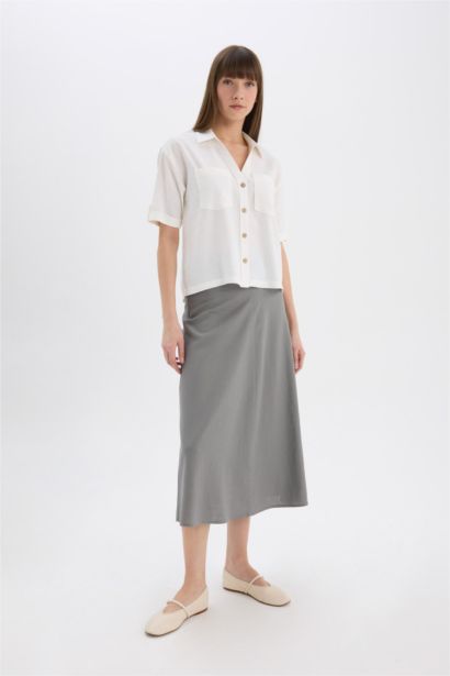 A Cut Normal Waist Linen Blend Maxi Skirt