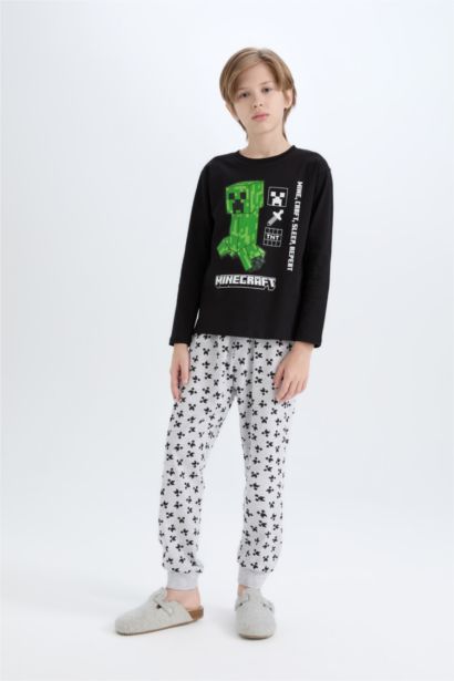 Erkek Çocuk Minecraft Pijama Takımı Uzun Kollu Üst Beli Lastikli Uzun Alt