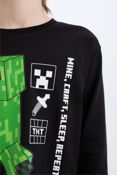 Erkek Çocuk Minecraft Pijama Takımı Uzun Kollu Üst Beli Lastikli Uzun Alt