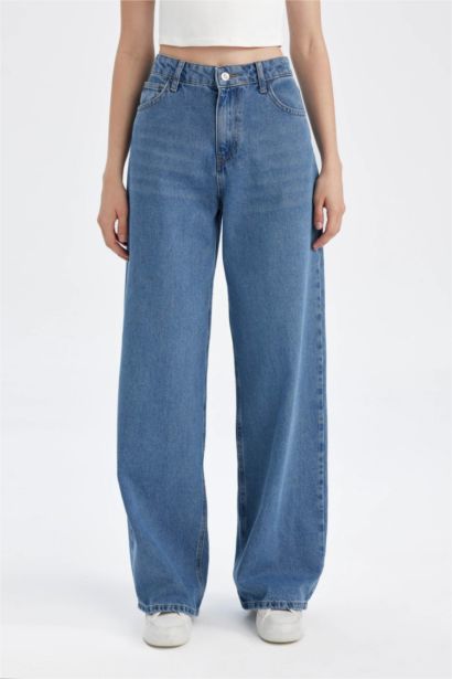 Pantalon Jean Taille haute à Jambes larges