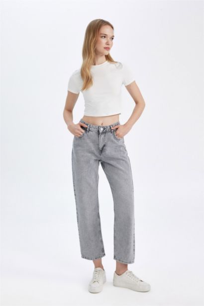 Pantalon Jean à coupe Droite, Longueur Cheville