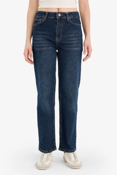 Comfort Straıght Yüksek Bel Bilek Boy Jean Yıkamalı Pantolon