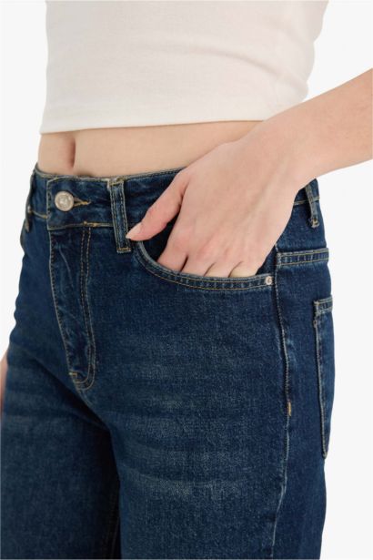 Comfort Straıght Yüksek Bel Bilek Boy Jean Yıkamalı Pantolon