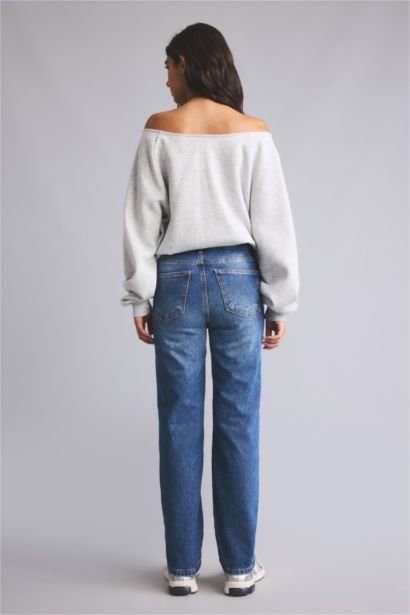 Comfort Straight Bilek Boyu Jean Pantolon
