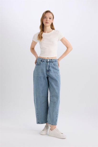 Pantalon Jean Baggy délavé à taille haute