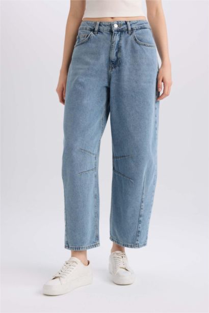 Pantalon Jean Baggy délavé à taille haute