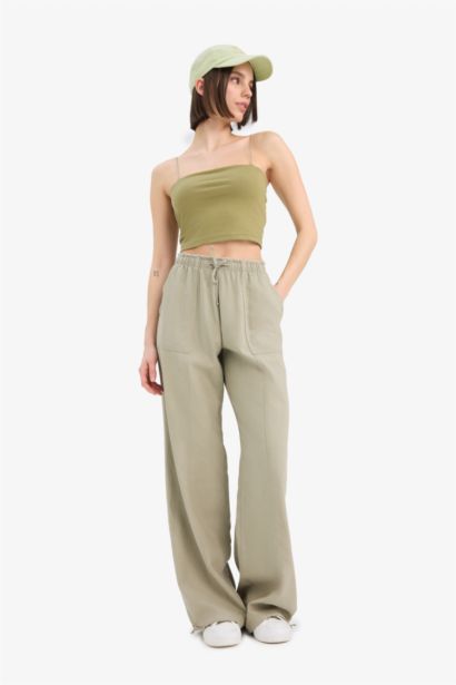Wide Leg Normal Waist Linen Blend Trousers