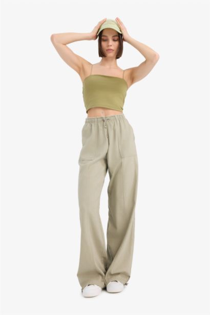Wide Leg Normal Waist Linen Blend Trousers
