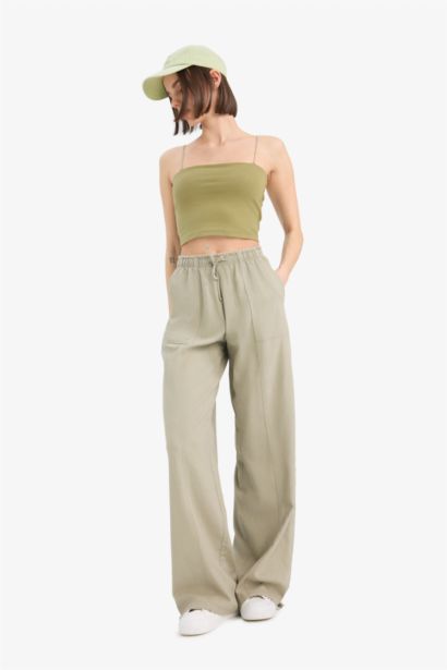 Wide Leg Normal Waist Linen Blend Trousers