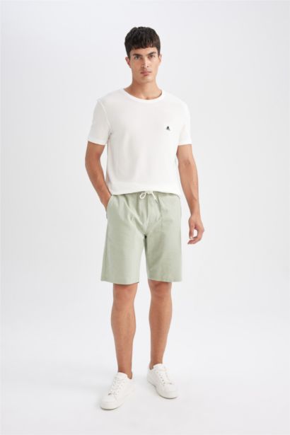 %100 Pamuk Beli Lastikli Cepli Pamuklu Bermuda Şort