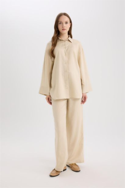 Wide Leg Linen Blended Trousers