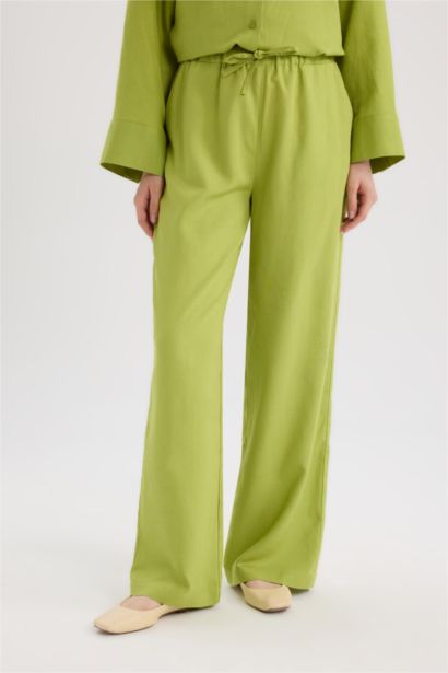 Wide Leg Keten Karışımlı Geniş Paça Pantolon