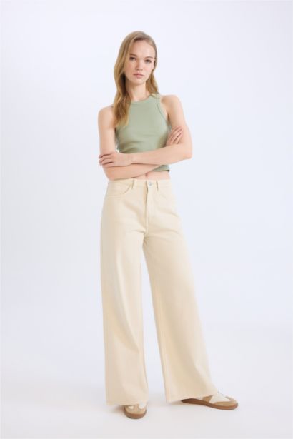 Wide Leg Gabardine Trousers
