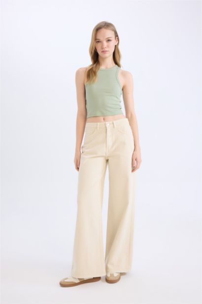 Wide Leg Gabardine Trousers