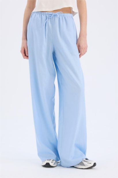 بنطلون وايد ليج برجل واسع من مزيج الكتان