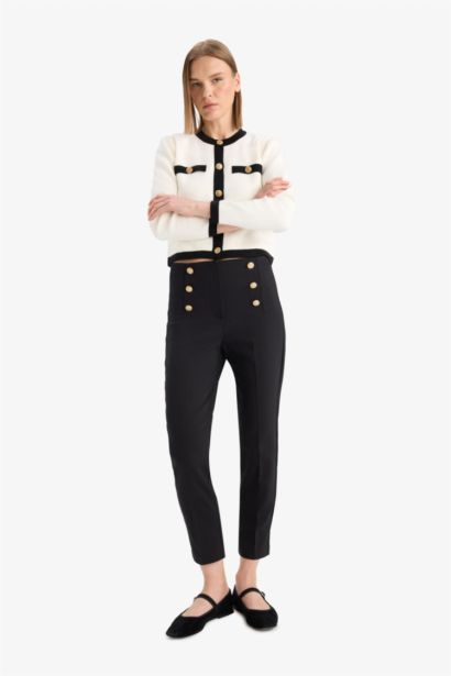 Skinny Fit High Waist Straight Leg Satin Trousers