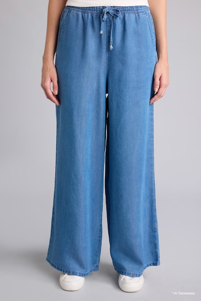 High-waisted Blue Fluid Fabric trousers
