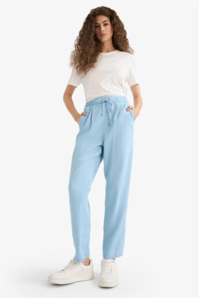 Pull On Carrot Fit  Yüksek Bel Bilek Boy Akışkan Kumaş Yıkamalı Pantolon