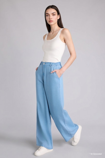 Wide Leg High Waist Long Wash Light Trousers