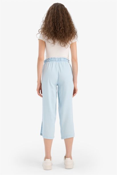 Culotte High Elastic Waist Washed Jeans
