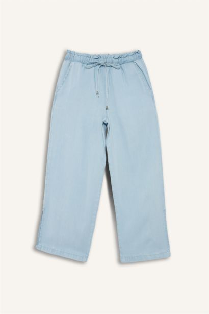 Culotte High Elastic Waist Washed Jeans