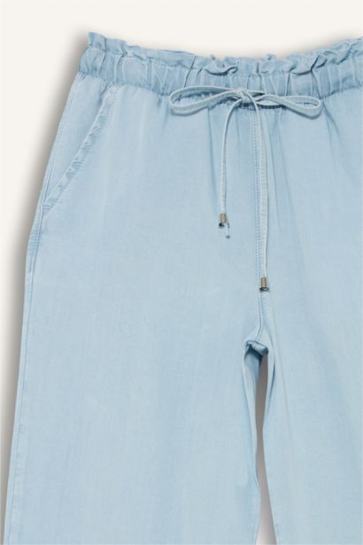 Culotte High Elastic Waist Washed Jeans