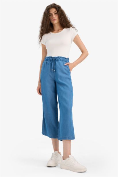 Джинсы Culotte На Резинке с Высокой Талией