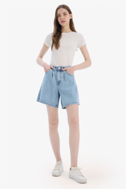 High Waist Soft Jean Short Bermuda