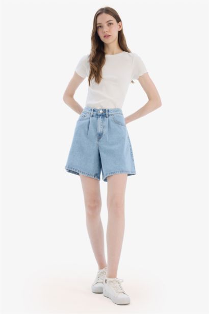 High Waist Soft Jean Short Bermuda