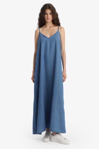 Fashion Fit Tencel İnce Askılı Maxi Elbise