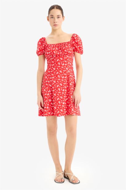 Coool гүлді шаршы ойық қысқа жеңді Қысқа жеңді тоқылған көйлек