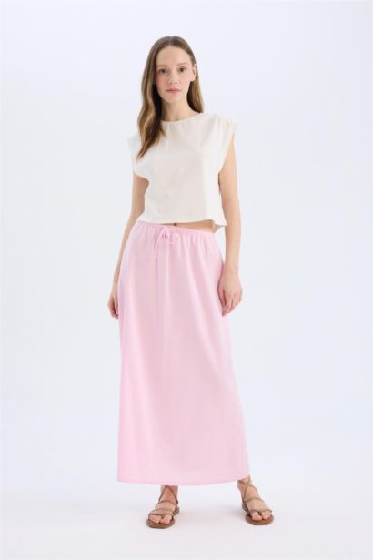 A Cut Normal Waist Linen Maxi Skirt