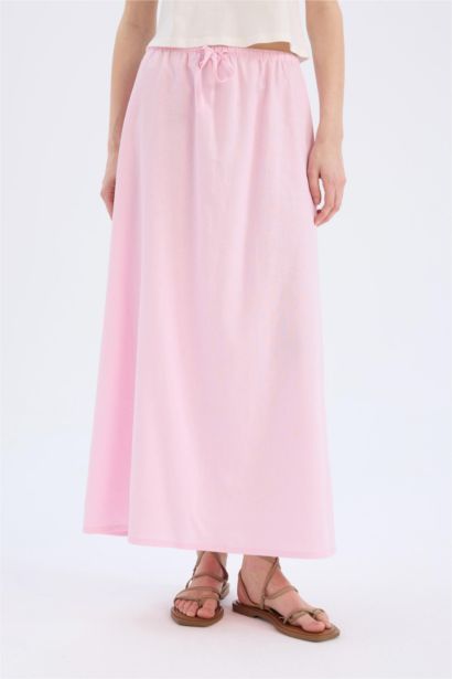 A Cut Normal Waist Linen Maxi Skirt