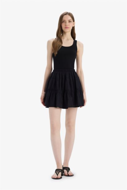 Normal Waist Linen Blend Mini Skirt