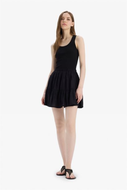 Normal Waist Linen Blend Mini Skirt