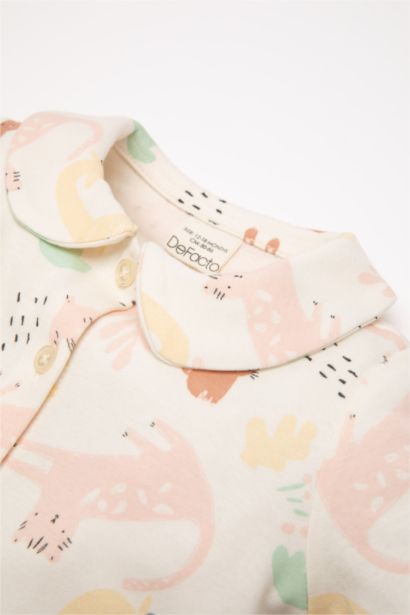 Pijama Takımı Safari Baskılı Uzun Kollu Üst Beli Lastikli Alt Kız Bebek