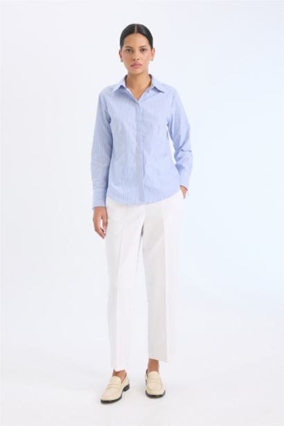 بنطرون قصة مستقيمة برجل عادي بجيب وخصر عالي