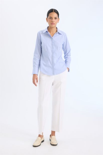 بنطرون قصة مستقيمة برجل عادي بجيب وخصر عالي