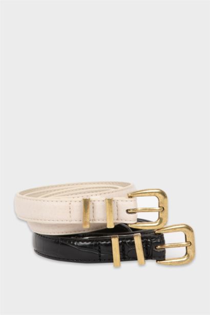 Woman Faux Leather 2 Piece Dress Belt
