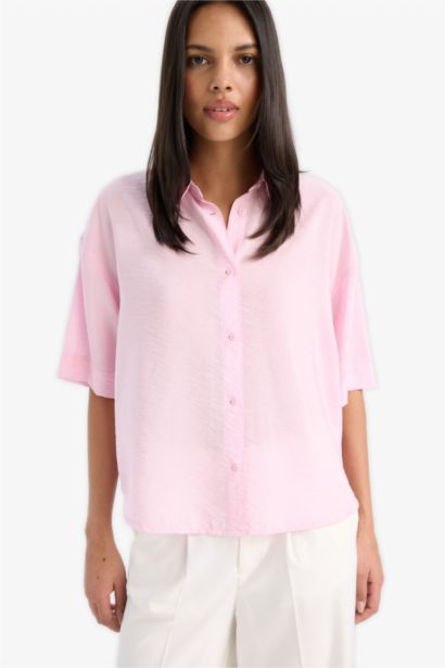 Oversize Fit Shirt Collar Short Sleeve Shirt