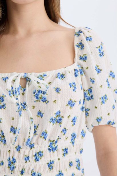 Square Collar Flower Mini Dress