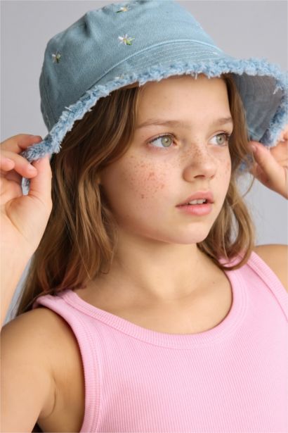 Girl Denim Embroidered Hat