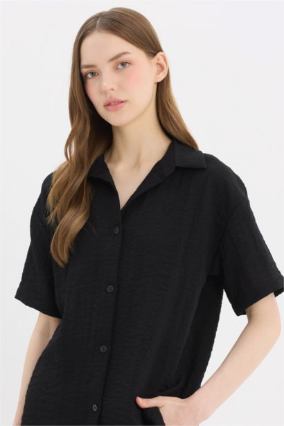 Chemise oversize effet lin à manches courtes