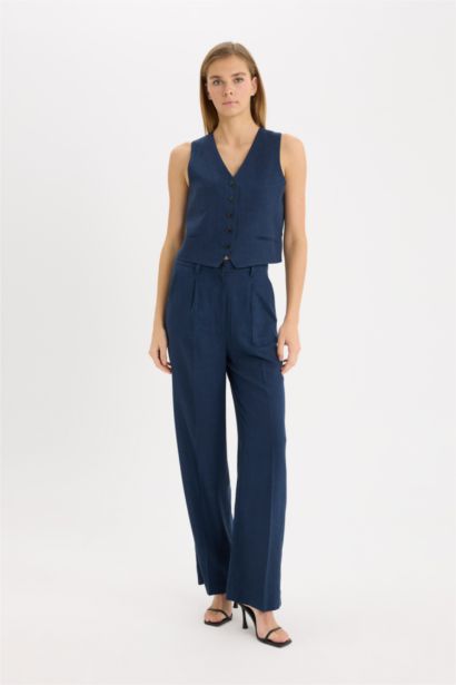 V Neck Linen Blend Vest